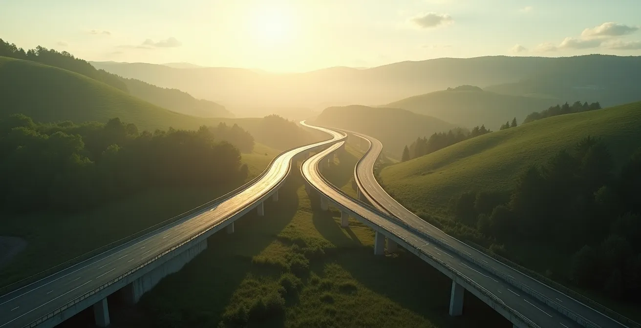 Vue aérienne minimaliste du carrefour autoroutier de Brive